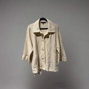 Harvé Benard Women's Cream Wool Belted Casual Jacket Size‎ XL Preppy Business